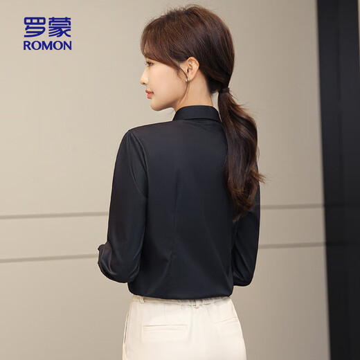 ROMON bamboo fiber non-iron long-sleeved shirt women's lapel solid color spring and summer business casual work shirt NHP-801