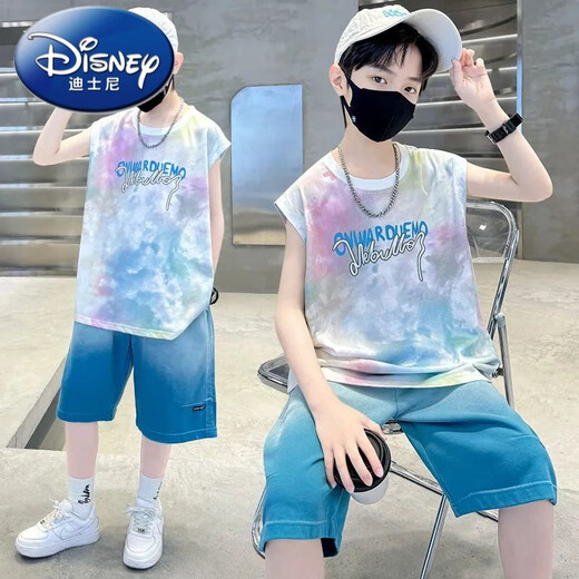 迪士尼（Disney）儿童装男童夏装无袖背心套装新款夏季中大童男孩运动帅气夏款 TZK693-绿色套装 120 建议身高110-120厘米