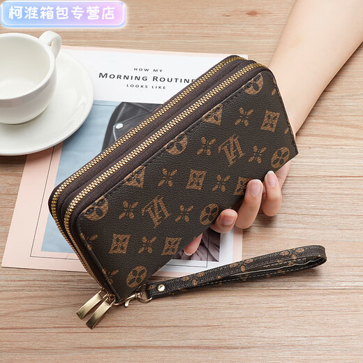 Henglan 2025 Wallet Women's Mom Bag Grocery Bag Women's Clutch Multi-Slot Card Bag Double-Layered LH Double Zipper Coffee Color