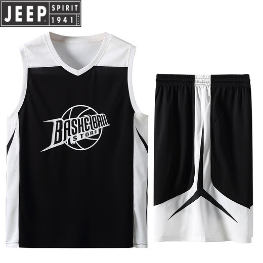 
Jeep (JEEP) summer fat plus size plus size vest men's basketball uniform sports large size sleeveless T-shirt cool quick-drying fitness running suit black gray [vl + shorts 688] 6XL [200-220Jin [Jin equals 0.5 kg]]