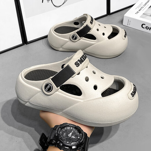 G.DUCK little yellow duck summer new children's hole shoes for boys non-slip thick-soled children wearing Baotou beach baby sandwich Khaki 34