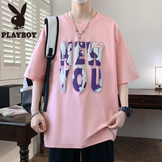 花花公子（PLAYBOY）夏季短袖t恤男孩12-15岁初高中学生宽松半袖13青少年大童体恤上衣 LF5012-黑色 M 75至105斤