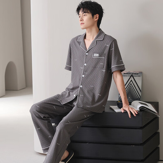 含蕊男士睡衣春秋款长袖休闲家居服大码套装 N9856 175 L