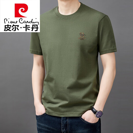 皮尔卡丹（pierre cardin）100％纯棉短袖t恤男士圆领夏季宽松半袖2025夏新款休闲纯色体恤衫 9929藏青 S 165