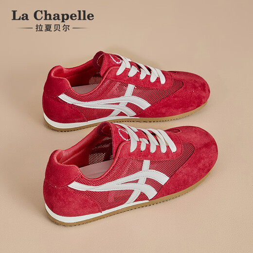 拉夏贝尔女鞋软底舒适德训鞋女2025新款军训户外运动防滑百搭休闲平底板鞋 红色 XXE6625-2 36