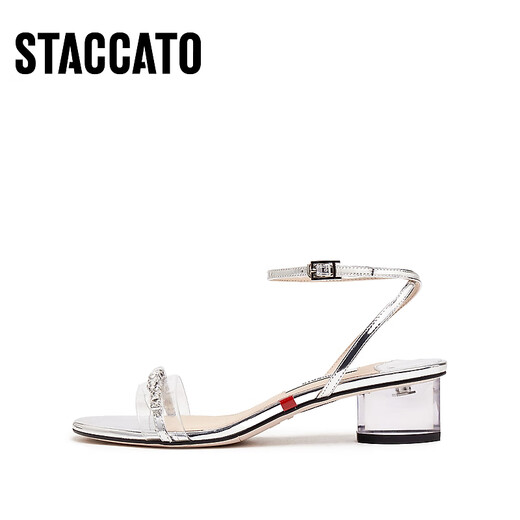 Sijiatu 2025 summer new fairy style oxygen shoes one-strip sandals French elegant women's shoes EF701BL5 clear silver 36