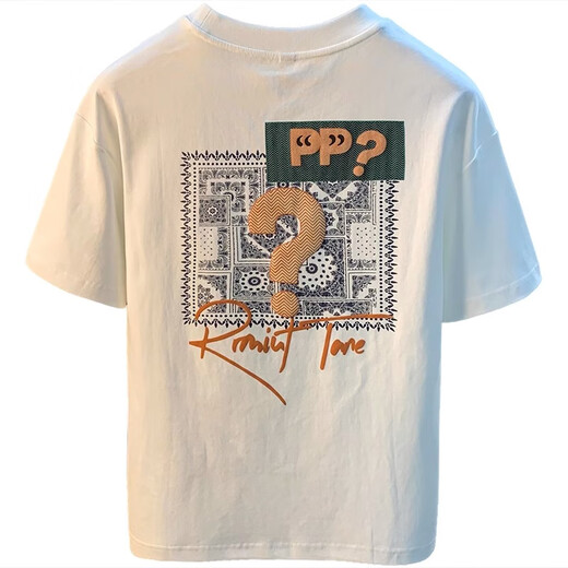 
Romon Dingdang Cat Print Short Sleeve T-shirt Men 2025 Summer Thin Fashion Comfort Top Round Neck Cartoon T-shirt Men 9905 White T-shirt L Size