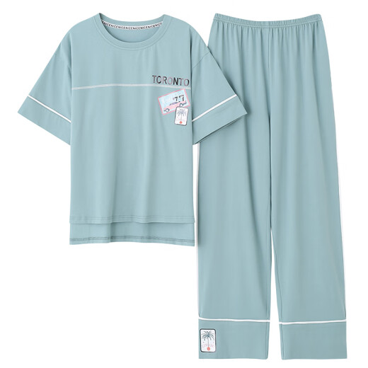 莫代尔睡衣女款夏天短袖长裤夏季2025新款春秋夏款少女士家居服套装 7374 M 【建议80-105斤】