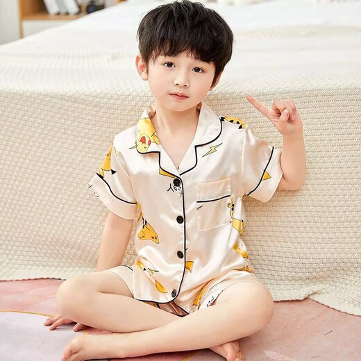 迪士尼（Disney）夏季短袖儿童睡衣冰丝薄款夏天男童真丝小女孩宝宝卡通家居服套装 679男童 170 8码建议身高90-105cm