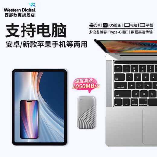 Western Digital (WD) NVME Mobile Solid State Drive (PSSD) Mein Passport-SSD-Typ-C-Schnittstelle 1050 MB/s Space Grau- (Getriebegeschwindigkeit 1050 MB/s) 2TB (offizieller Standard)