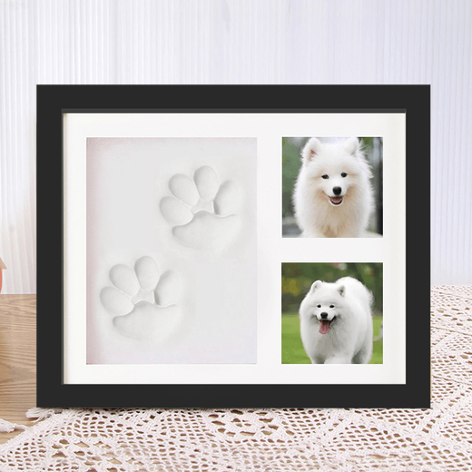 Pet paw print commemorative photo frame cat and dog ink pad colorful hand and foot print diy souvenir stamp pad seal photo hand and foot print photo frame (black) + ink pad gift box