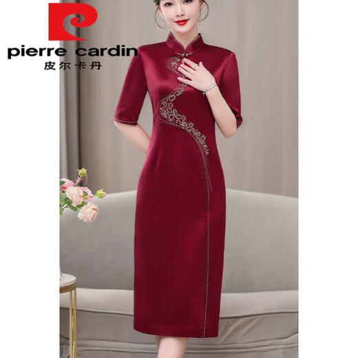 Pierre Cardin Essigsäure Neue Cheongsam High-End 2025 Frühlings- und Sommer junger edler Schwiegermutter und Schwiegermutter Hochzeitskleidhosen Burgund 6621# Die diesjährige beliebte leichte Luxusmarke 3xl 135-145jin [Jin gleich 0,5 kg]