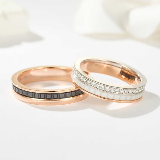 Chishe 18K rose gold nail pattern ceramic ring natural diamond women's ring two-color gold platinum couple ring Au750 18K rose gold black ceramic (light gold) women's size 10