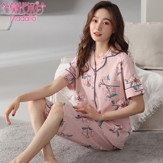 Modal pijama de algodón puro para mujeres en verano Nuevo solapa de cárdigan pantalones cortos de manga corta