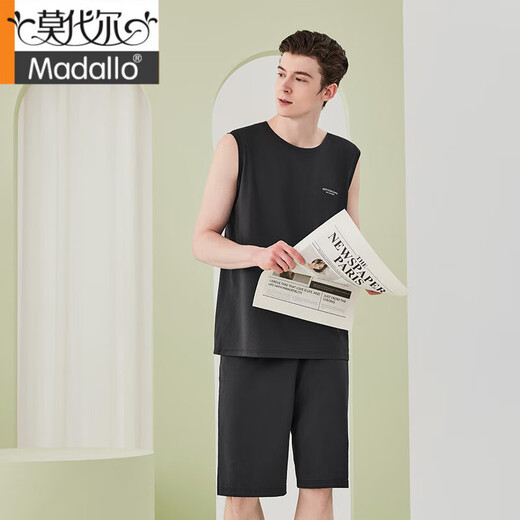 
Modallan Fine Cotton Pajamas Men's Summer New Vest Shorts Set Cool Men's Pajamas Home Clothes Can Be Wear Outside Light Gray/Rock Gray BXM677B L Suitable for 100-130Jin [Jin equals 0.5 kg]
