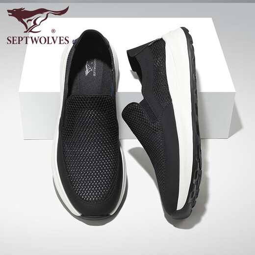 
Seven Wolves men's shoes for summer breathable mesh flying chime casual walking shoes men's 2025 new light one-foot pedal cloth shoes sports shoes black 9923 39
