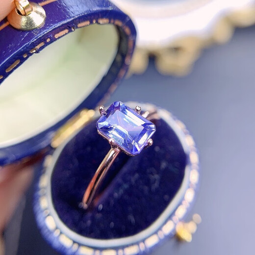 Shaoyu natural tanzanite ring full of fire colored stone emerald cut square 5*7mm 925 silver gold plated