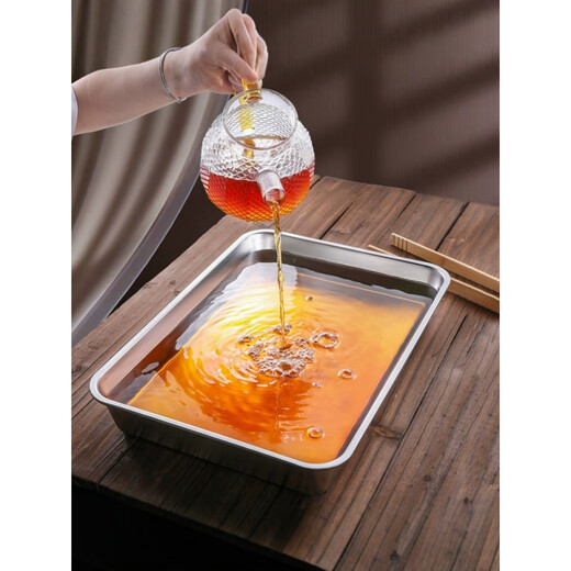 
XMSJ Thickened Stainless Steel Kung Fu Tea Tray Household Rectangular Drain Pallet Water Leaking Water Connection Tray Filter Water Storage Japanese Water Storage Tea Tray 3527 6cm