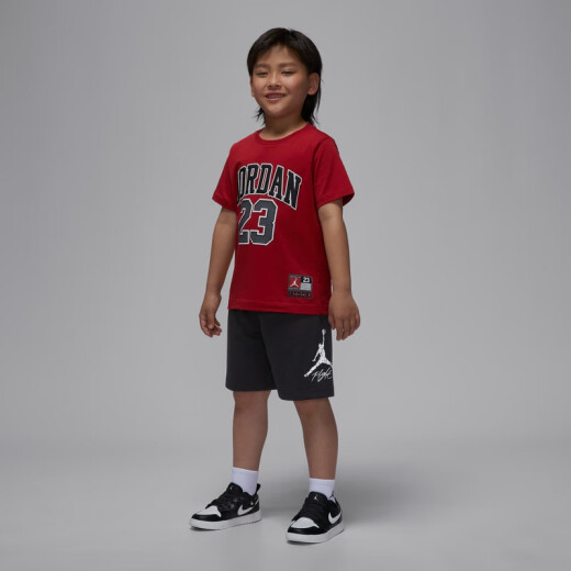 Nike (NIKE) Jordan official Nike Jordan boys and kids T-shirt summer sports print soft and comfortable DB7393 687 fitness red 110 XS