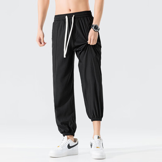 
ROMON casual pants for men in summer cool breathable legs trousers for men mesh versatile sports pants ZH983 black XL