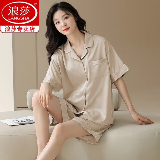 浪莎冰丝绸睡衣女士夏季凉感莫代尔2025新款短袖开衫家居服套装可外穿 NSN-16804 【凉感冰雪丝】 M 女