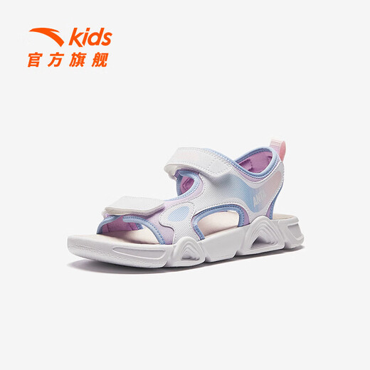 ANTA Children's Sandals Girls' Shoes 2026 Summer New Outdoor Velcro Arch Anti-Slip Open-Toe Beach Shoes for Big Children Light Mist Purple/Anta White/Colorful Blue-2 35
