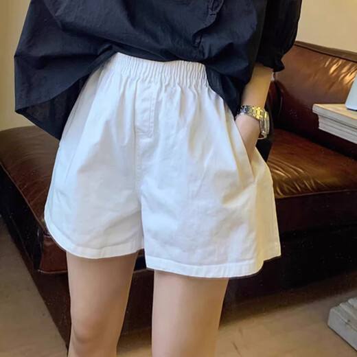 Miao Yijia white shorts women's casual pants autumn loose hot girl running sports super shorts showing leg length hot pants outer wear elastic waist loose shorts white XL recommended 105-120Jin Jin equals 0.5 kg