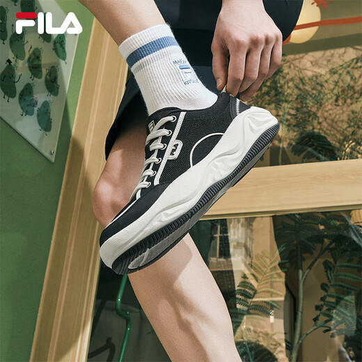 FILA 斐乐官方男鞋COOKIES复古帆布鞋2025夏新款曲奇鞋时尚休闲鞋 黑/奶白-BG 39