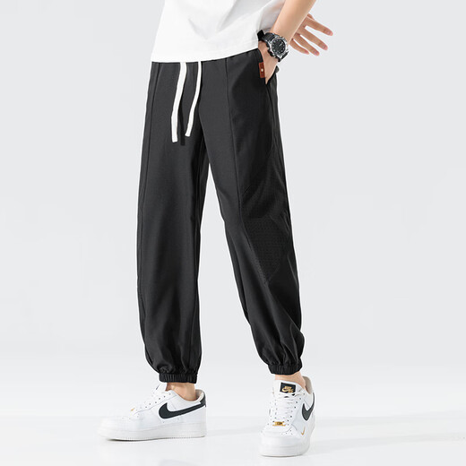 
ROMON casual pants for men in summer cool breathable legs trousers for men mesh versatile sports pants ZH983 black XL
