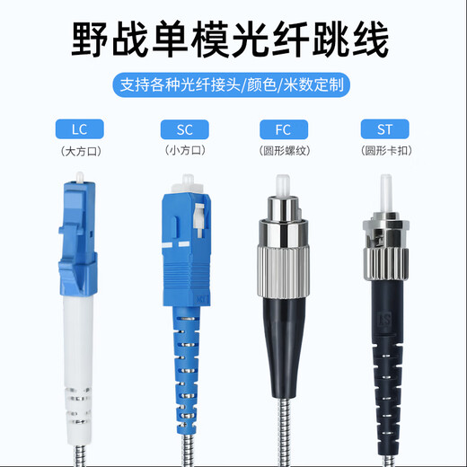 优普连 室外野战光缆单模4四芯尾缆SC-LC-FC-ST 户外基站拉远铠装光纤跳线成品光钎线 野战光缆单模四芯LC-SC 70米