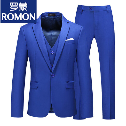 ROMON pink small suit men's suit slim fit young wedding groom performance British men's business casual professional suit burgundy suit + pants M