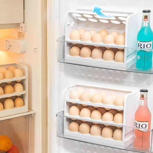 FANCYCHIC egg storage box kitchen egg carton refrigerator side door egg tray flip egg rack space-saving storage artifact 3 layers white ice color holds 30 eggs automatic flip lid