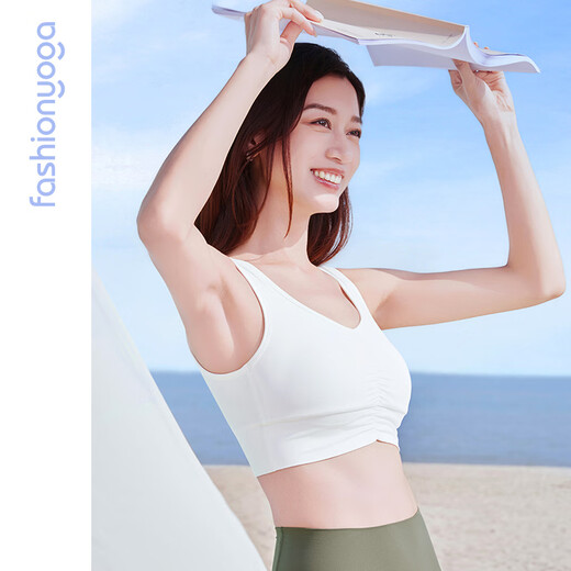 凡圣瑜伽内衣防震运动健身薄款裸感背心瑜伽服女V领抽褶BRA内衣FC15125 【可拆卸胸垫】裸感白 S