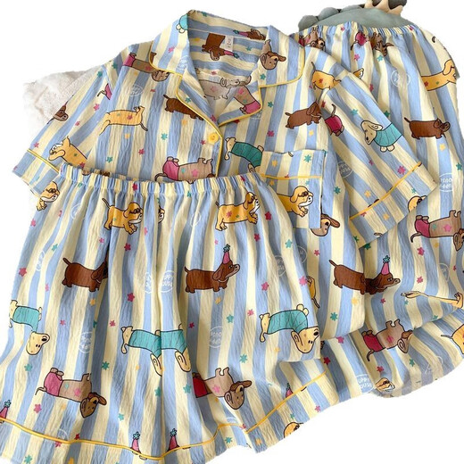 JINGPUFEI CARTOONE DACKSHUND DOG PAJAMAS À MANDE CORTES POUR LES FEMMES TROIS PIEUX Coton Gauze vêtements de maison mignons Yunduo Cotton-9905 # Black Love Three Set M [Suggestion 75-100jin [Jin est égal à 0,5 kg]]]