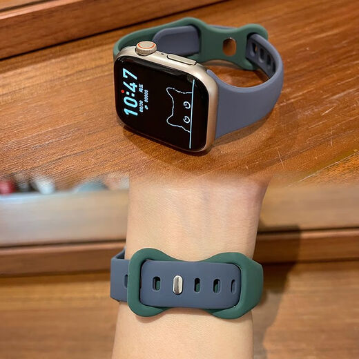 La correa de silicona de la cintura pequeña es adecuada para iWatch Apple S10/S9Ultra/8/723/5 Cadena contrastante SE/46 mm [Color de té de leche Azul empalado Gray] No hay reloj es adecuado para 38/40/41 mm