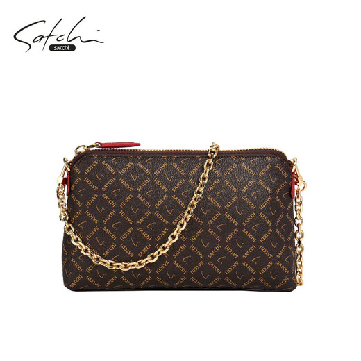 Satchi [New Product] Damen -Tasche neue PVC Klassische Print Frauen Clutch Mode vielseitige Frauenkette Crossbody Bag Braun/Dunkelrot