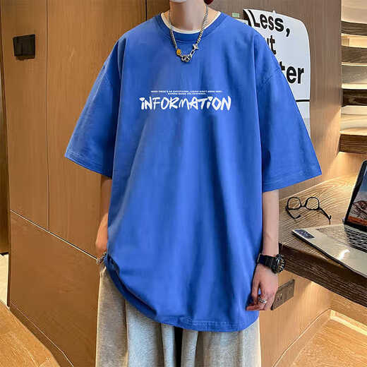 
7 high-quality T-shirts for short-sleeved boys' summer new pure cotton heavy five-point sleeve trendy brand trendy letter loose half-sleeved top YSXS-CM1504 black S