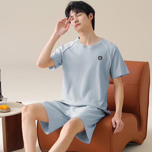 Palando Pure Cotton Pyjamas Herren Sommer 2025 Neues dünnes, kurzärmeliges, kühles Home-Kleidungsstück in großer Cassion-Jungen in Full-Rocte-Kleidung 13601 [reines Baumwoll, weiche und hautfreundliche] L [Vorgeschlagene Größe 165-170C Gewicht 100- 100-