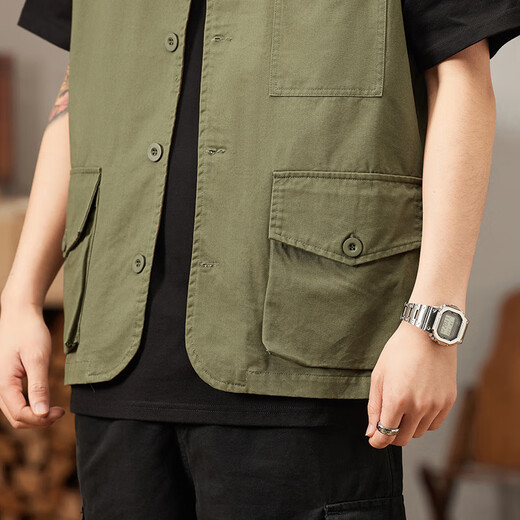 Jeep (JEEP) Vest Men's Spring and Autumn Casual Fishing Vest Workwear Multi-Pocket Fishing Suit Sleeveless Jacket Khaki L