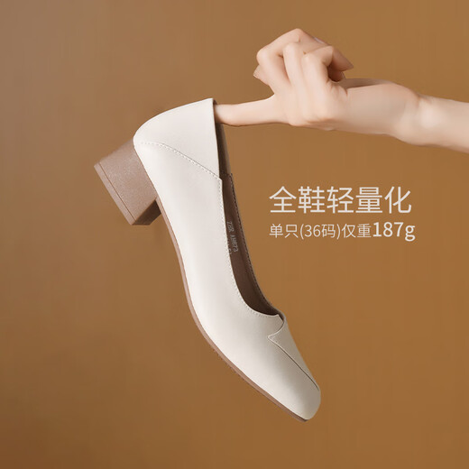 ZHR粗跟单鞋女经典拼接工作皮鞋通勤一脚蹬浅口女鞋软底AH673黑色39