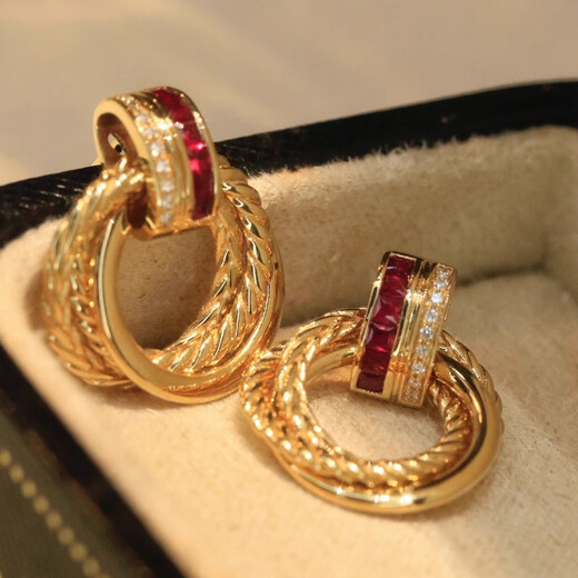 Orenchi Necklace for Women Natural Ruby 18K Gold Diamond Pendant Luxury Jewelry Wedding Anniversary Birthday Gift for Wife Ruby Three Ring Design Necklace