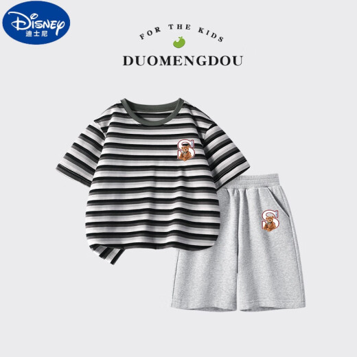 迪士尼（Disney）男童套装夏季儿童纯棉短袖t恤衫2025新款中大童运动夏装男孩两件 DDB13688灰+N11762K黑 110 cm 建议年龄3-4岁