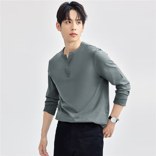 Giordano Henry shirt men's new pure cotton solid color bottoming shirt men's Henry collar long-sleeved T-shirt men 01024821 01 logo white M