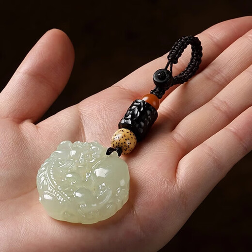 Leledi Schlüsselkette Anhänger Autoschlüsseldekoration Jade Anhänger Pixiu Ball Halten Schlüsselketten-Jade-Lauf Perlenstil