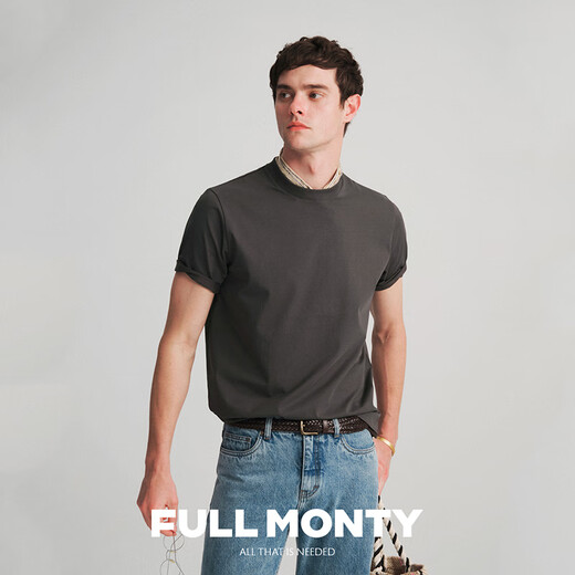 FULL MONTY【索罗娜面料】新款深灰色男士修身T恤圆领休闲凉感短袖2025夏季 深灰色70102 L