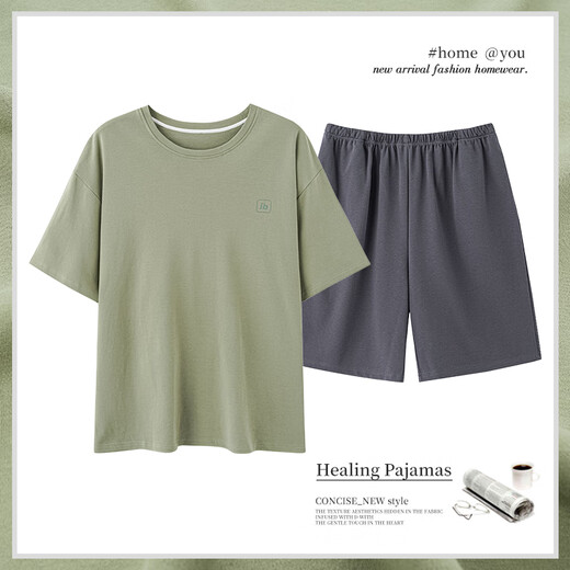 Yalu men's pajamas men's pure cotton summer thin short-sleeved cotton can be worn casual large-size boys' home clothing set 42M13601 4XL [Recommended weight 180-200 Jin [Jin equals 0.5 kg]]