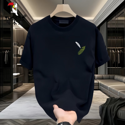 啄木鸟（TUCANO）男士短袖t恤夏季薄款潮牌宽松休闲印花半袖衣服男款重磅体恤 白色【前左侧小图K1098 两片小羽 S 建议90-100斤