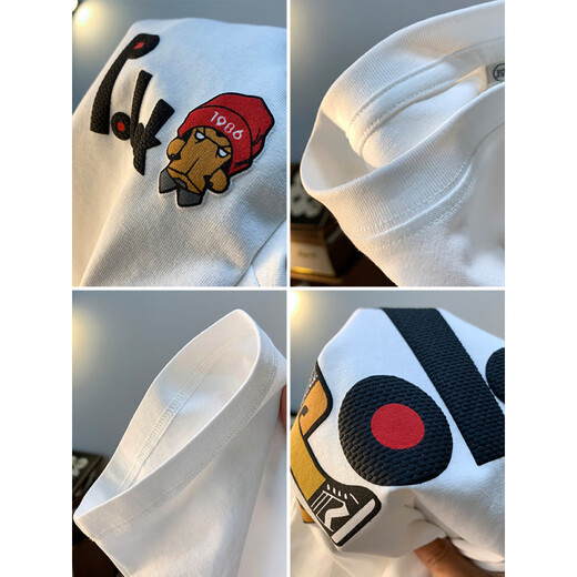 Playboy Large Size 200 Jin [Jin equals 0.5 kg] Round neck short-sleeved T-shirt for men 2025 summer Hong Kong style printed cotton T-shirt plus fat plus size men JSW9926 White M Recommended 90-108 Jin [Jin equals 0.5 kg]