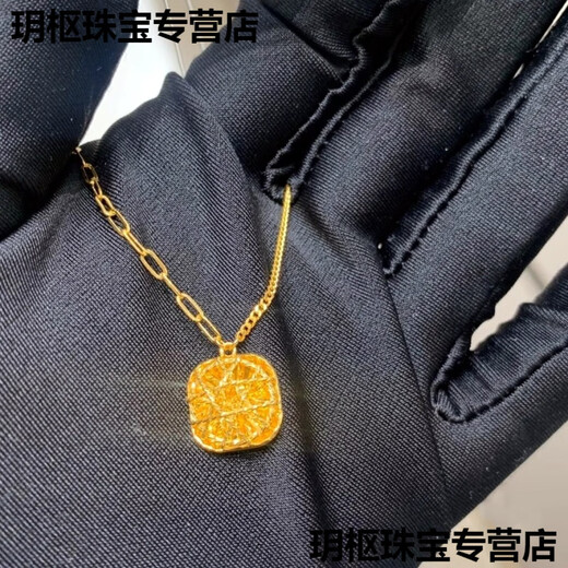 KZD sand gold brushed sugar cube pendant gold quality flash necklace gold plated niche fashion 45cm