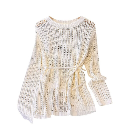 
Yushida irregular hook flower hollow ice silk knitted silhouette short T-shirt for women summer lazy air conditioning round neck top white one size 13298[85-125]